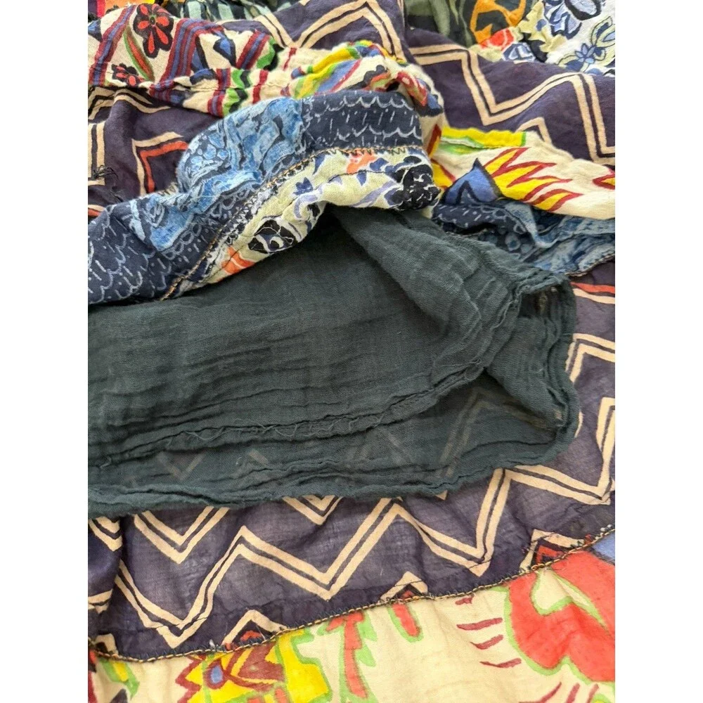 Patchwork Midi Skirt India One Size Mixed Prints Drawstring S M L XL Boho Cotton